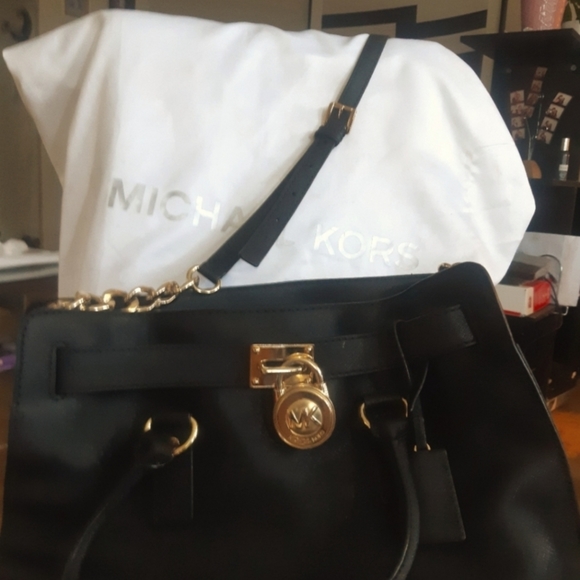 Michael Kors Hamilton Black Leather Sholder Bag Satchel - Picture 2 of 8
